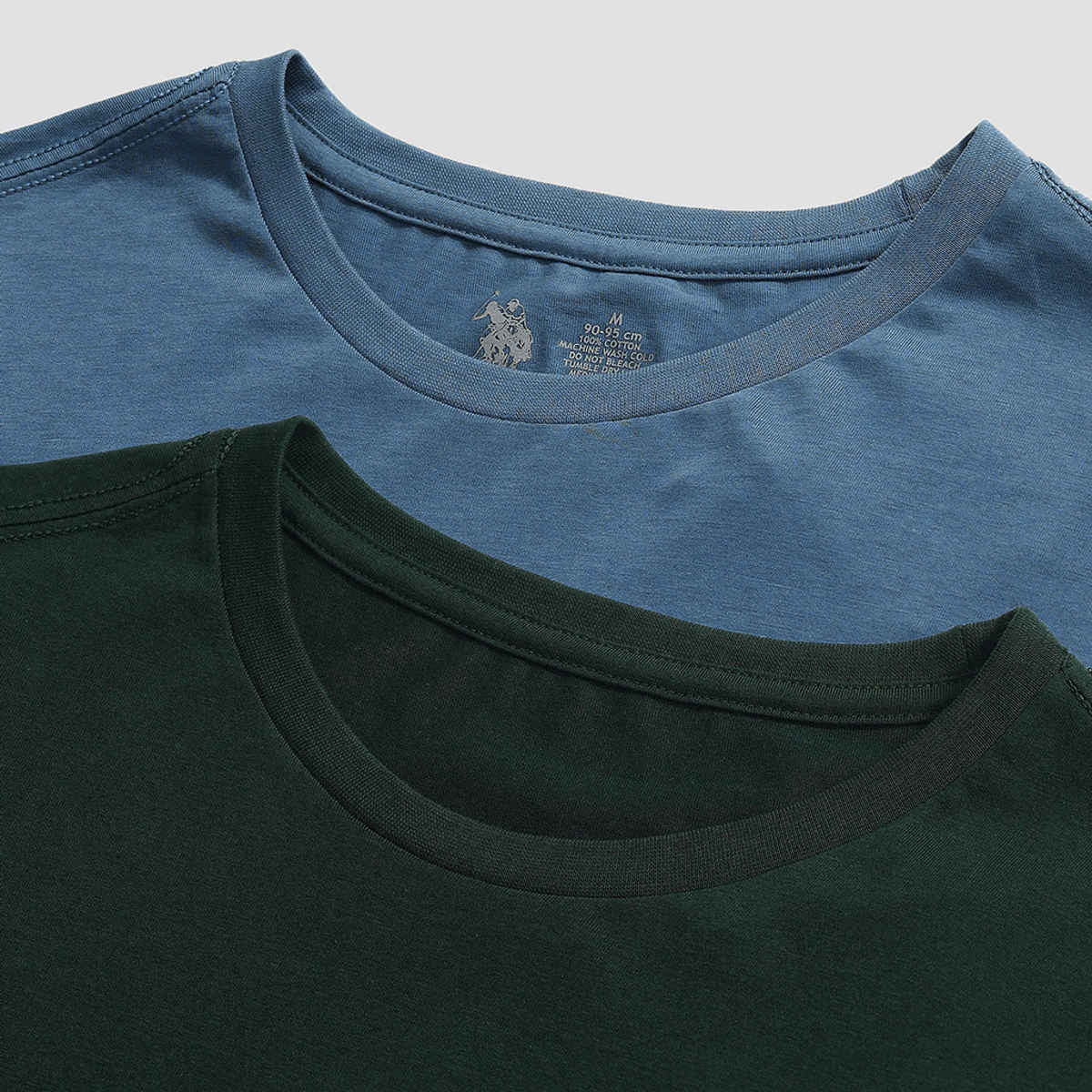 U.S. Polo Assn. Men's Solid T-shirts | Sky Blue & Dark Green - M
