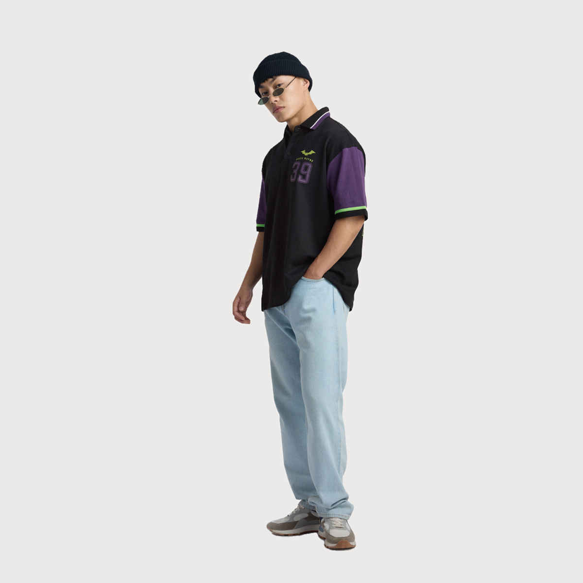 The Souled Store Men's Batman 39 Oversized Polo | Black - S