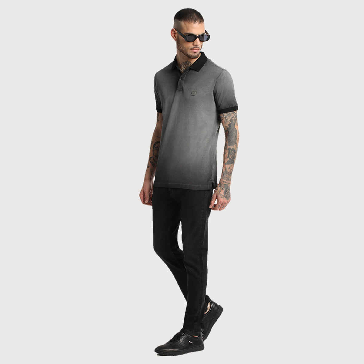 THE BEAR HOUSE Men's Solid Polo T-shirt | POL-RIME-BK | Grey - S