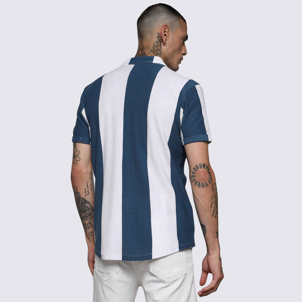 Campus Sutra Men's Striped Cotton Shirt | Blue - XL