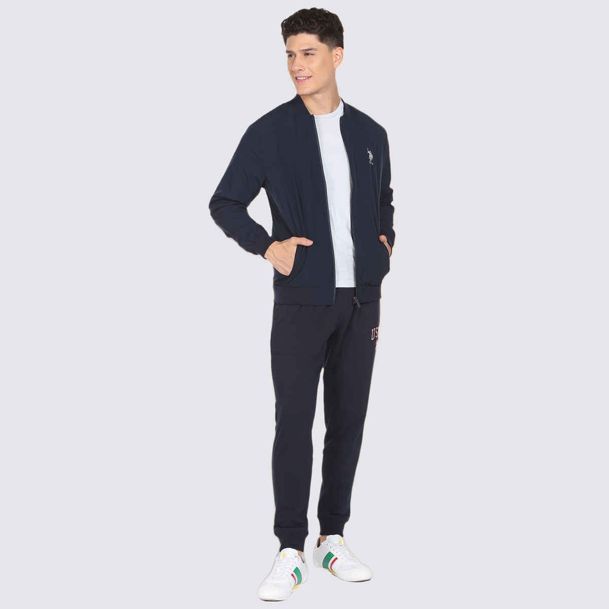 U.S. Polo Assn. Solid Stand Collar Bomber Jacket | Men | Blue | L