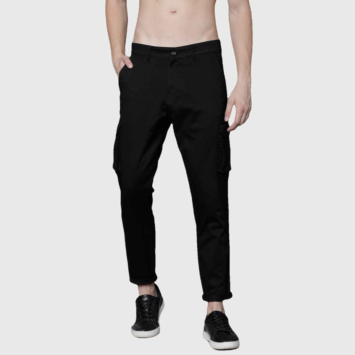 HIGHLANDER Men's Slim Fit Solid Cargos | Black - 36