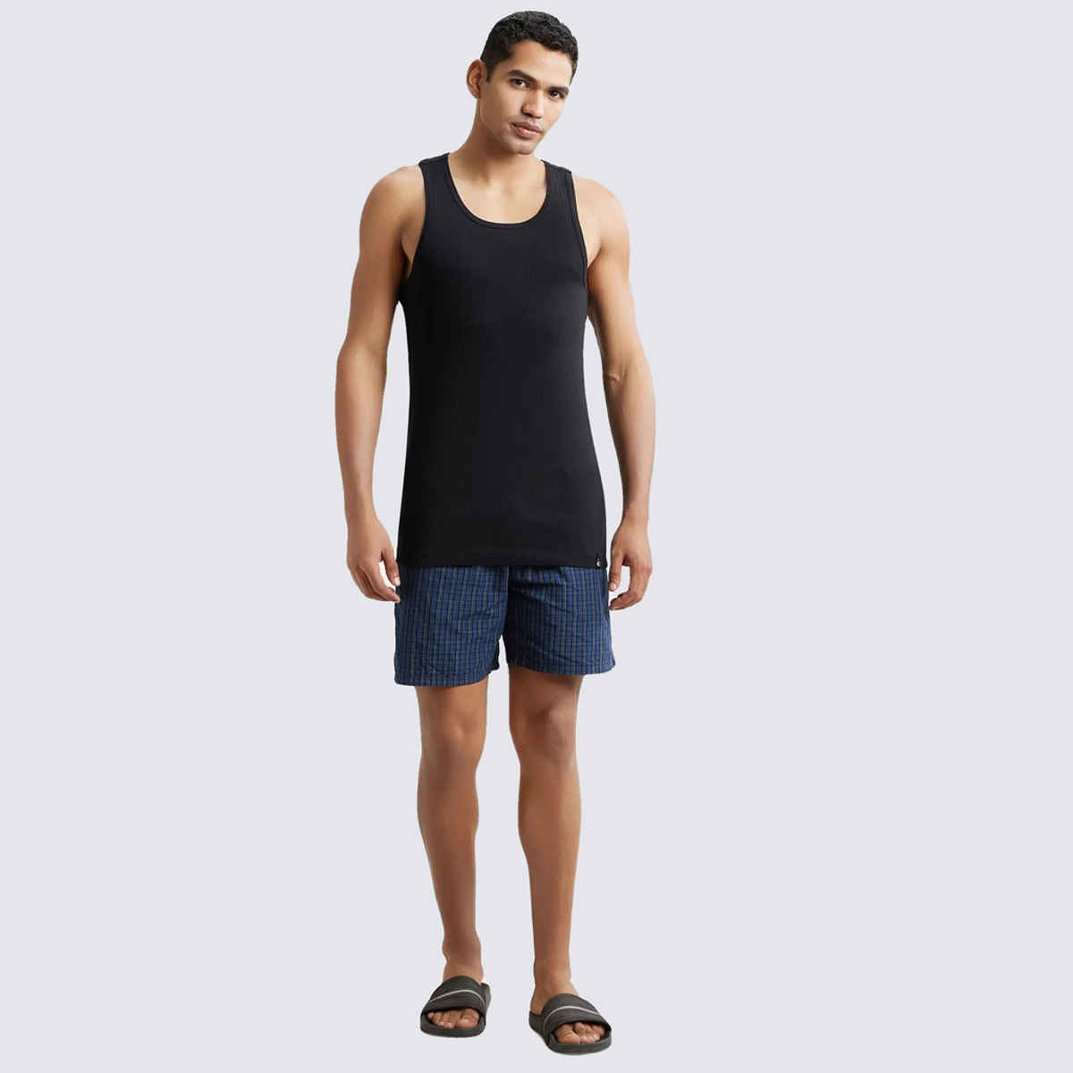 Jockey 9922 Men's Super Combed Cotton Rib Round Neck Gym Vest|Racerback | Black-M