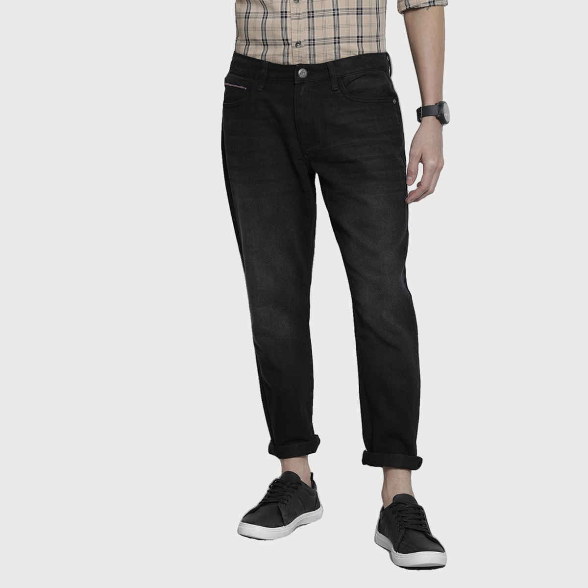 The Indian Garage Co Men's G-131 Dad Fit Solid Casual Jeans | Black | 30
