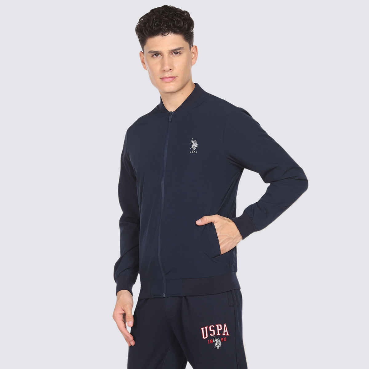 U.S. Polo Assn. Solid Stand Collar Bomber Jacket | Men | Blue | L