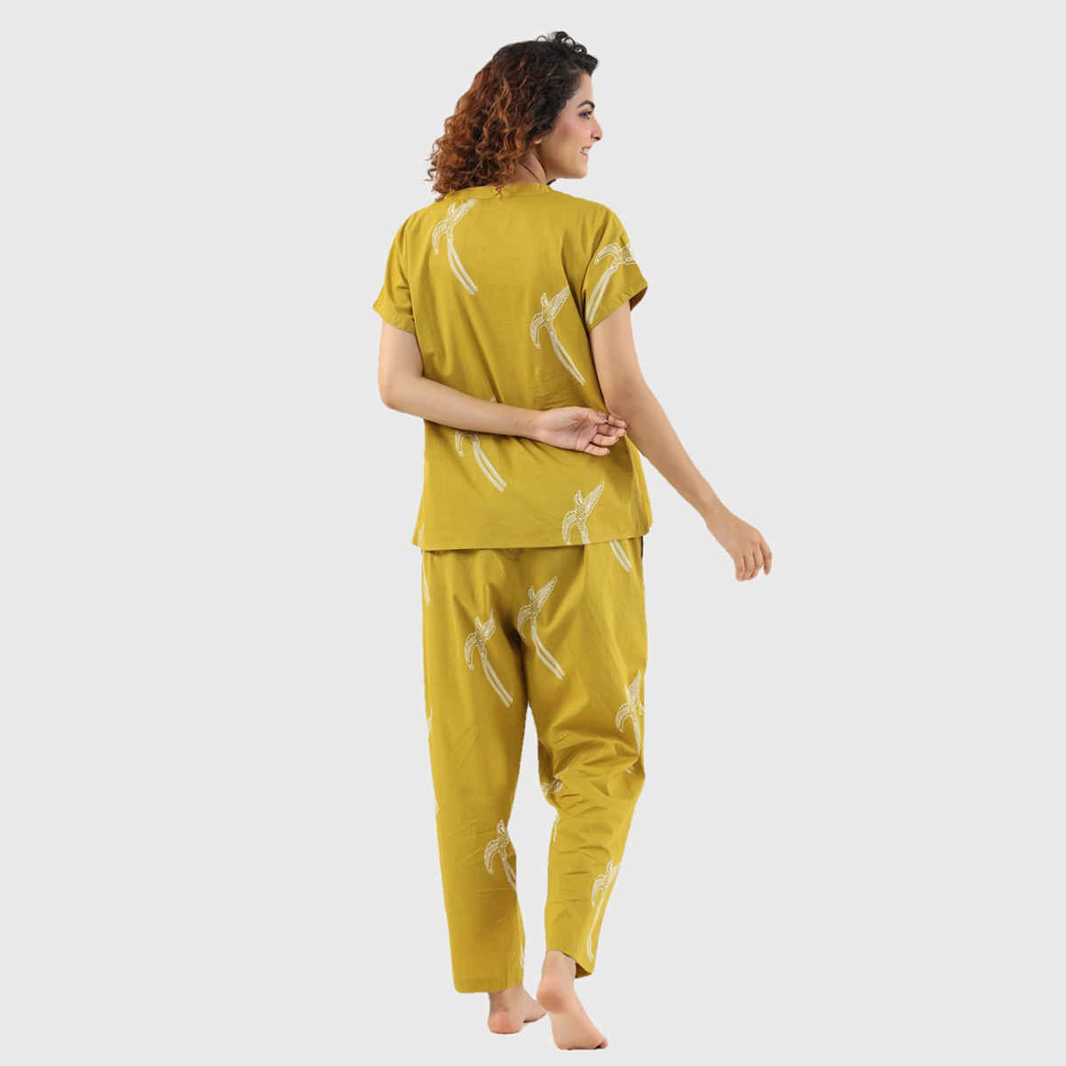 Sanskrutihomes Graphic Printed Pure Cotton Night Suit | Yellow - S