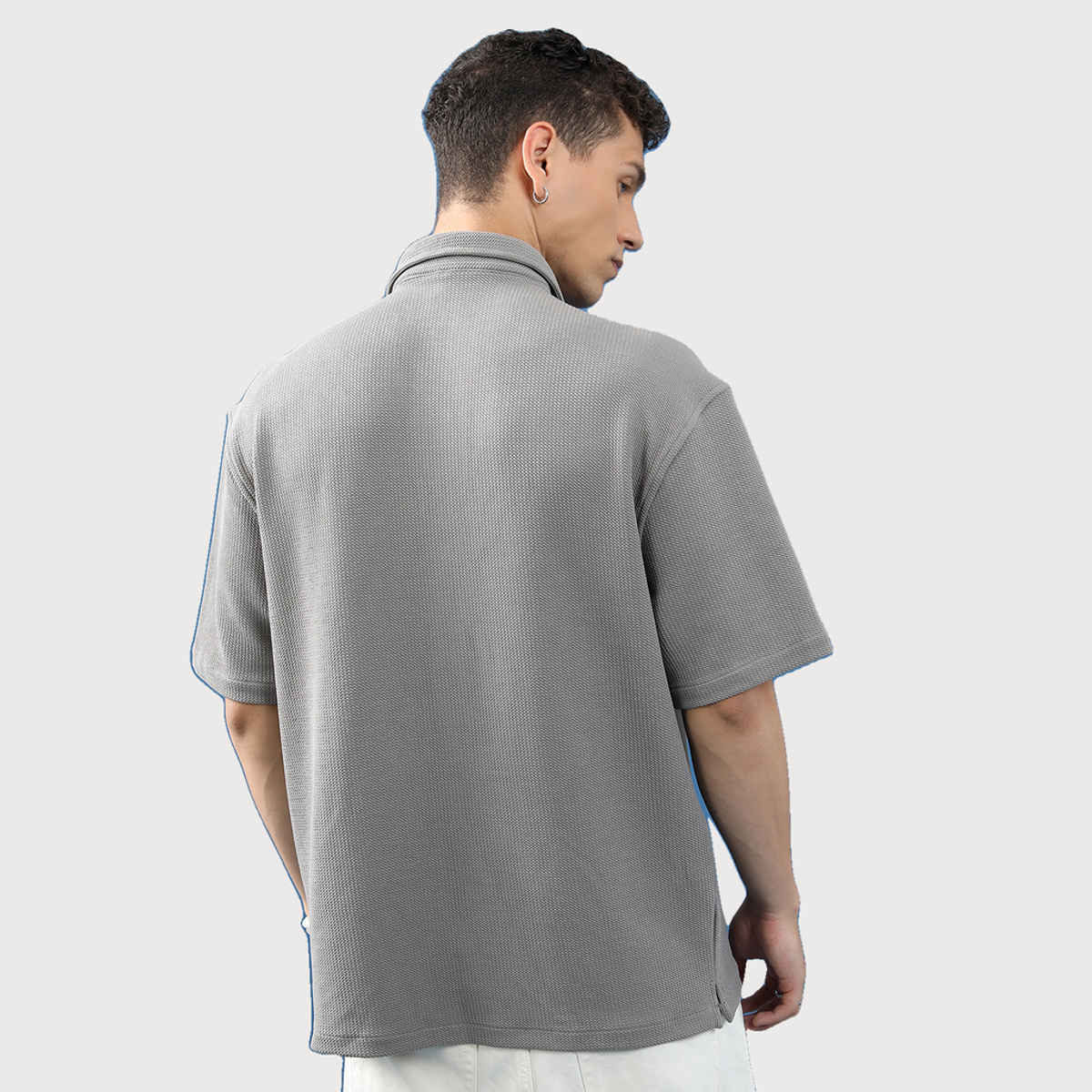 HIGHLANDER Men's Spread Collar Oversized Casual Shirt | Grey - M