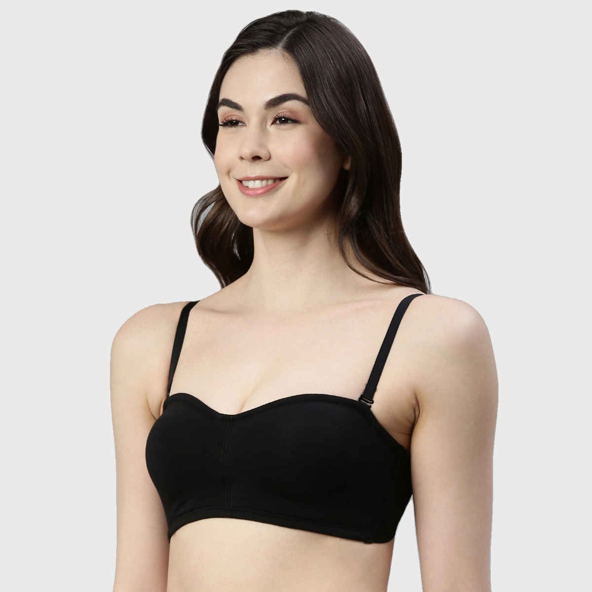 Enamor Women's A019 Perfect Shaping Cotton Strapless Bra | Non Padded | Wirefree | Black - 34B