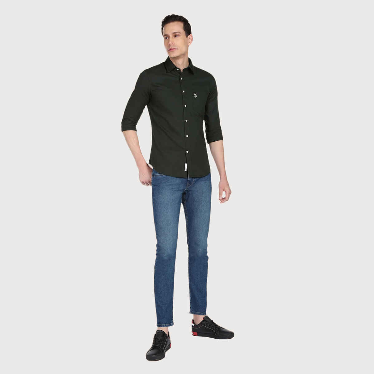 USPA Cotton Regular Fir Shirt For Man - Dark Green - M