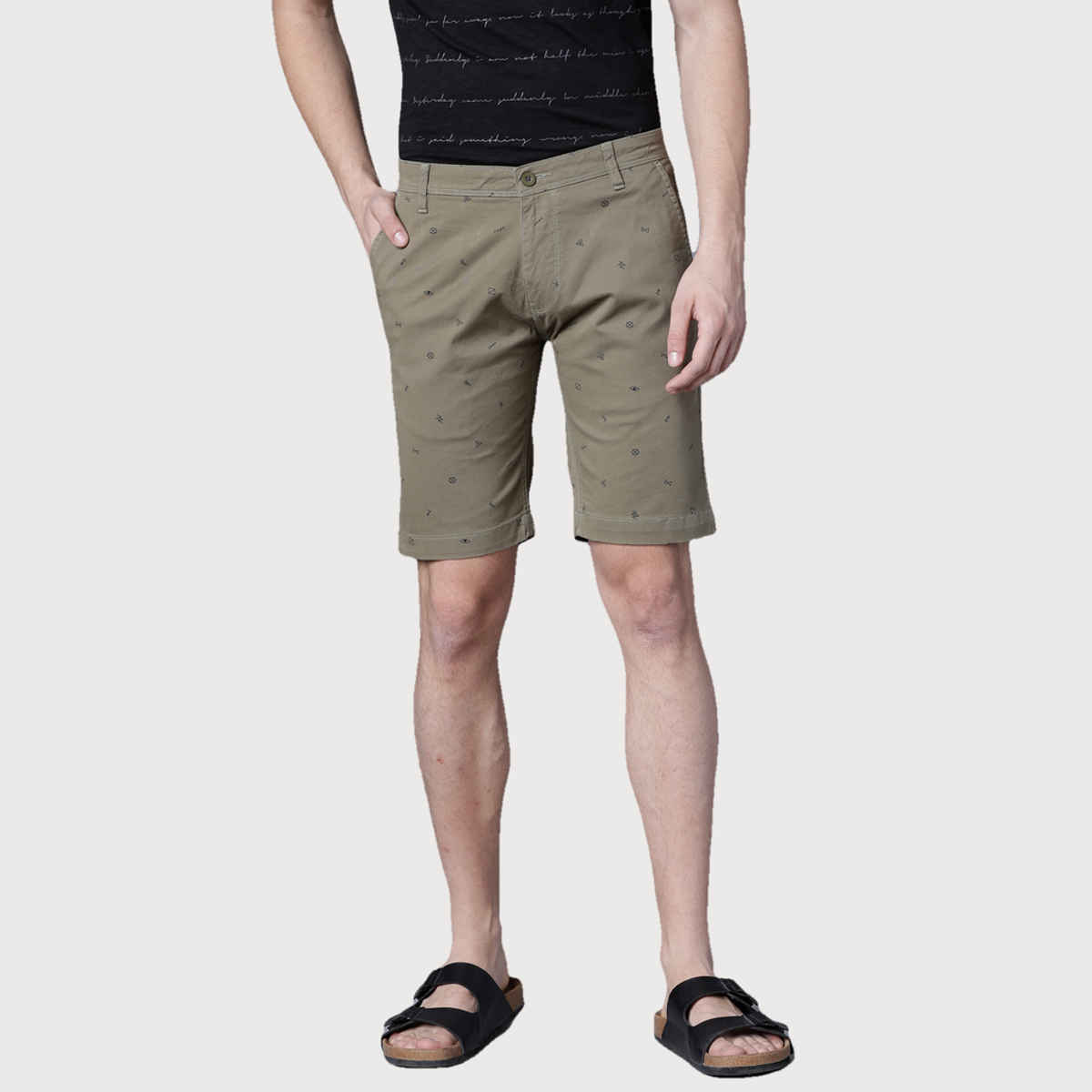 HIGHLANDER Men's Printed Slim Fit Chino Shorts | Olive - 30
