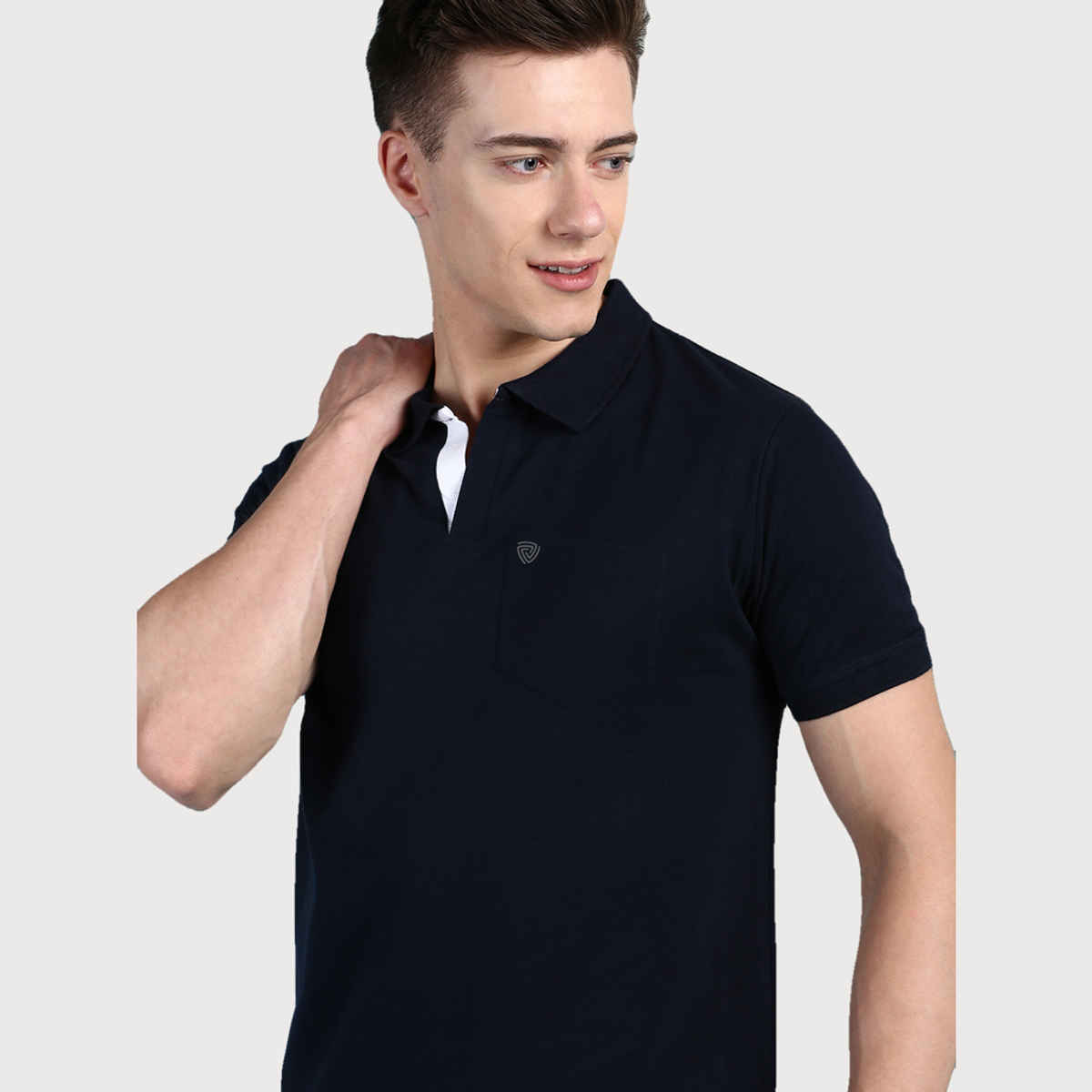 Lux Cozi Solid Cotton Polo T-shirt with Pocket for Men | Navy | Size - XL