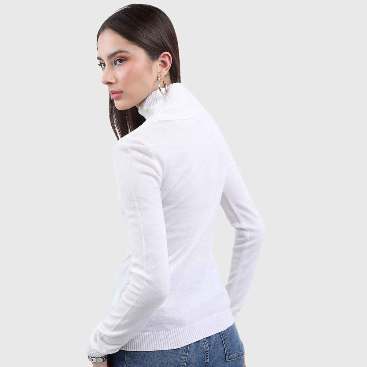 Ketch Women Turtle Neck Long Sleeves Acrylic Pullover | White | M