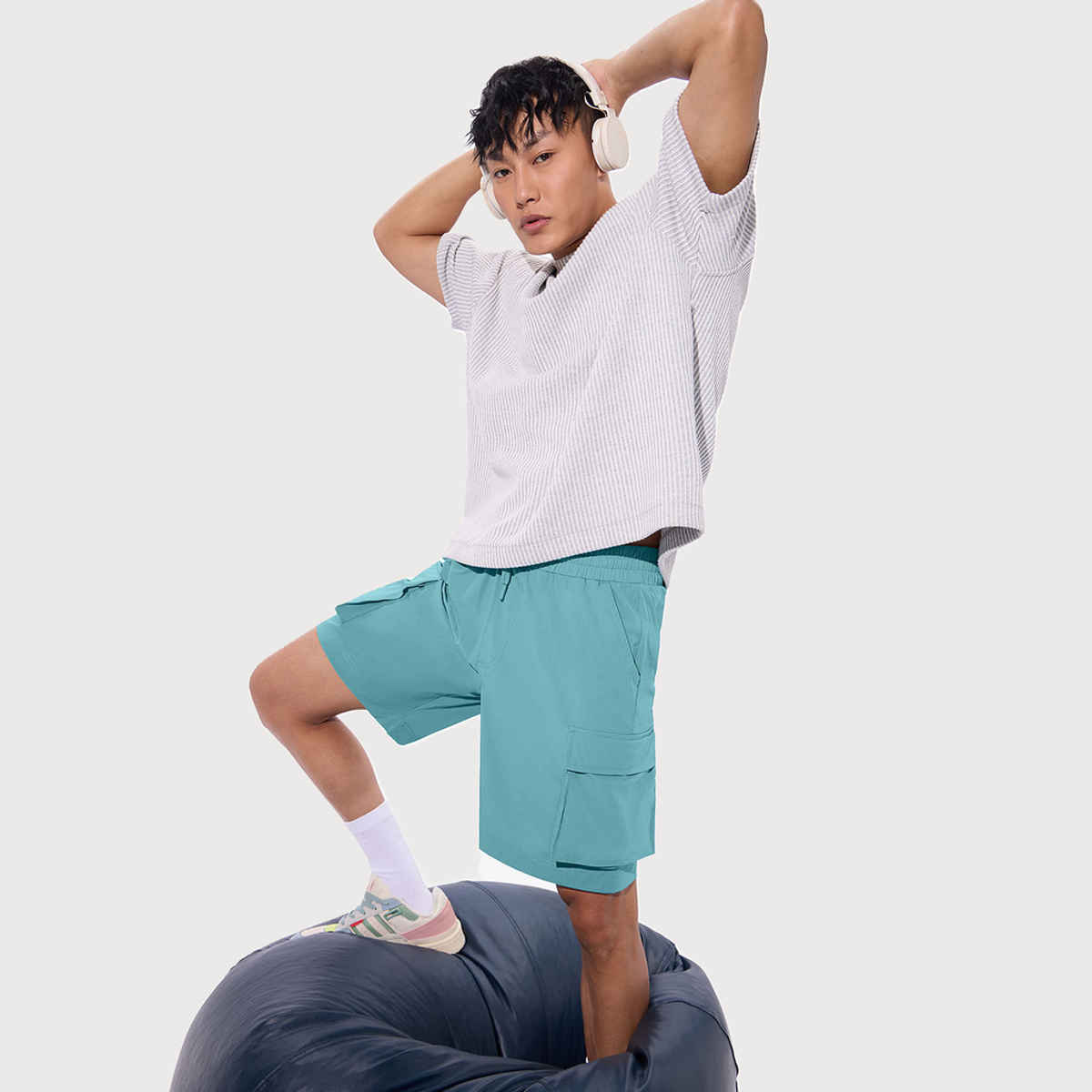 The Souled Store Solids Men's Cargo Shorts | Aqua Blue - M