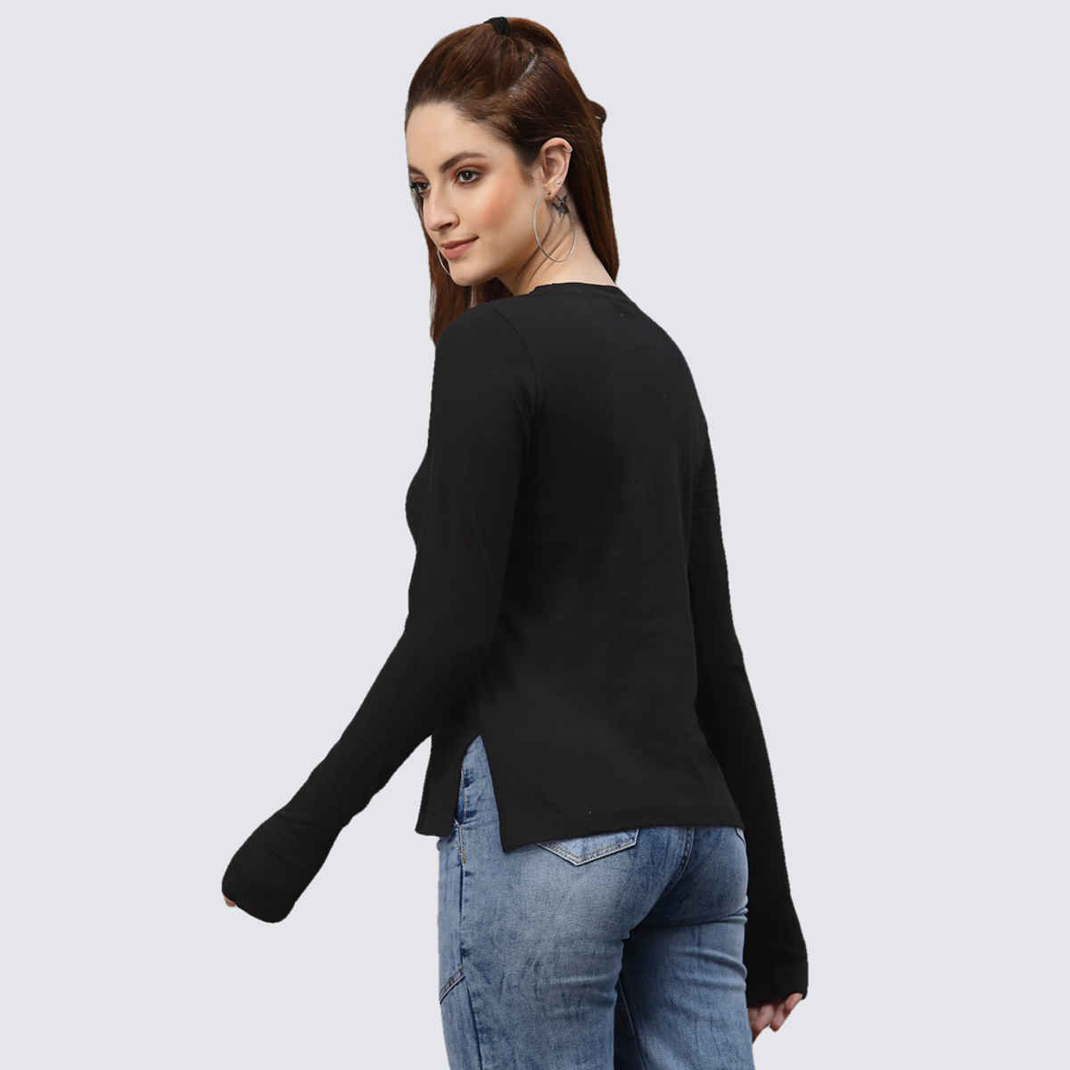 Rigo Women Full Sleeves Thumhole Top for Women | Black - M