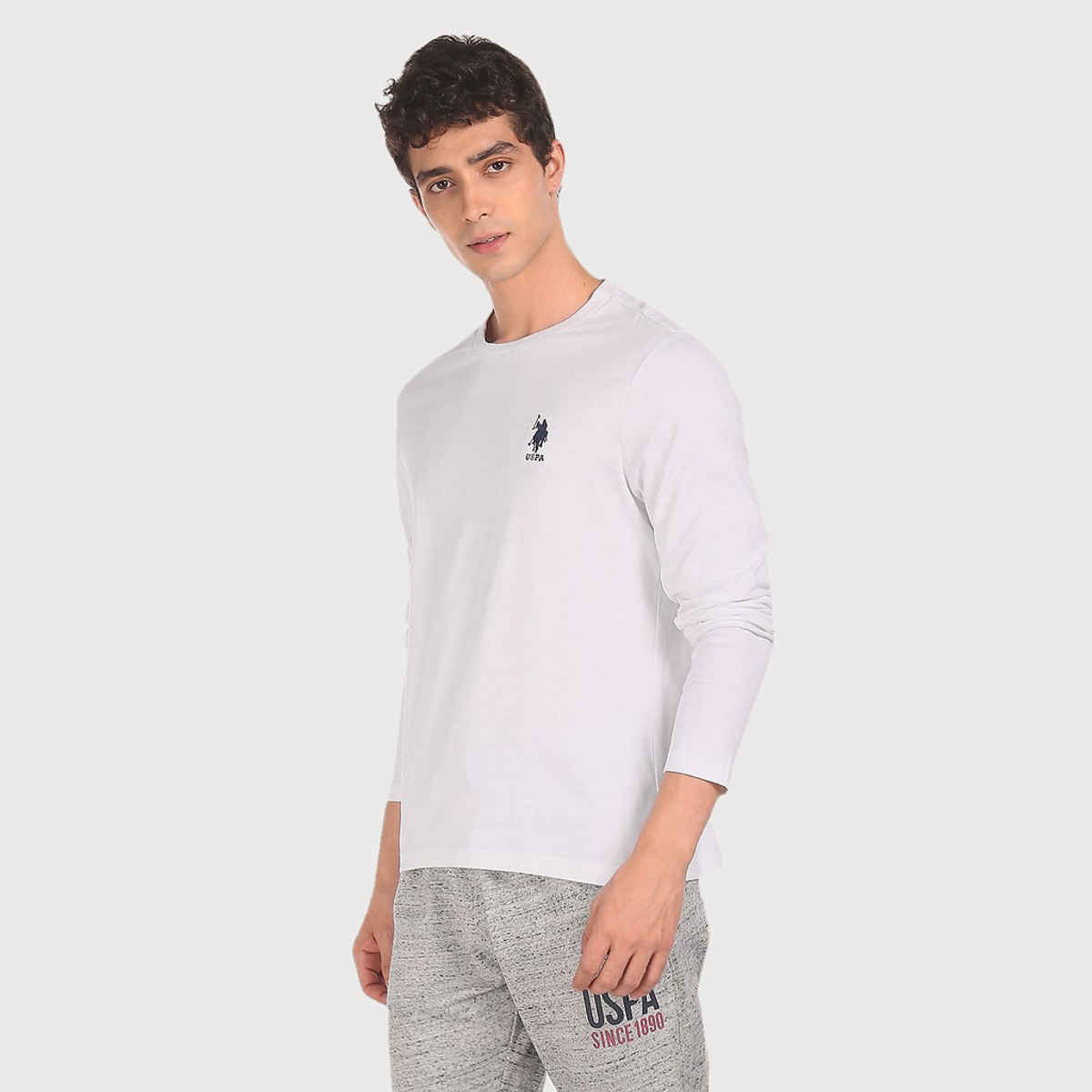 USPA Pure Cotton Long Sleeve Lounge T - Shirt For Men - White - M