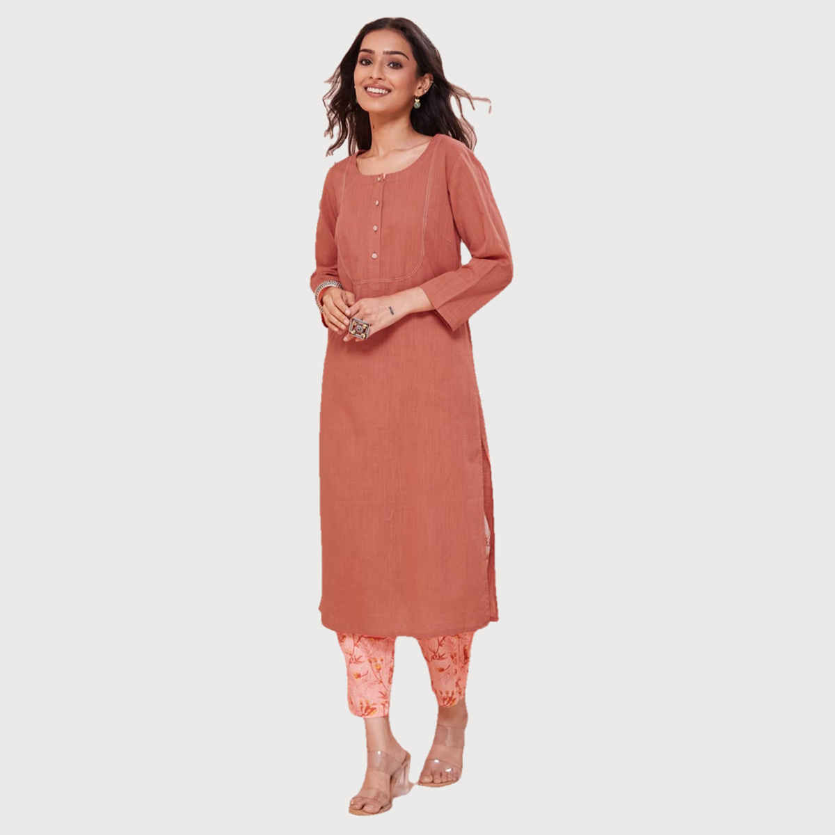 Fabindia Women's Kurta & Salwar Set Cotton Full Length | Red - L
