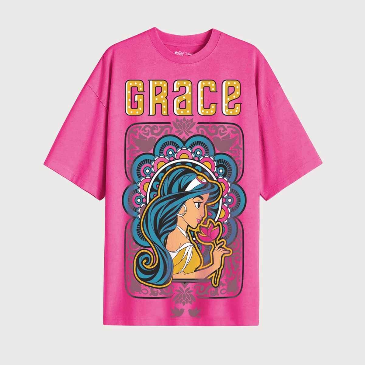 The Souled Store Women's Aladin Her Grace Oversized T-shirt | Pink - L