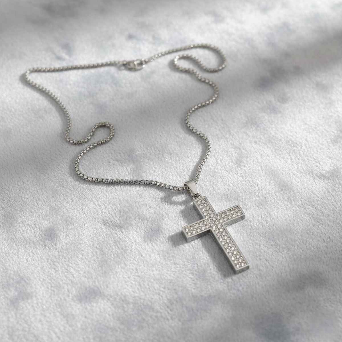 The Opal Factory Men's Jewelry Diamante Heavy Cross Pendant Chain | Necklace-090 | Silver