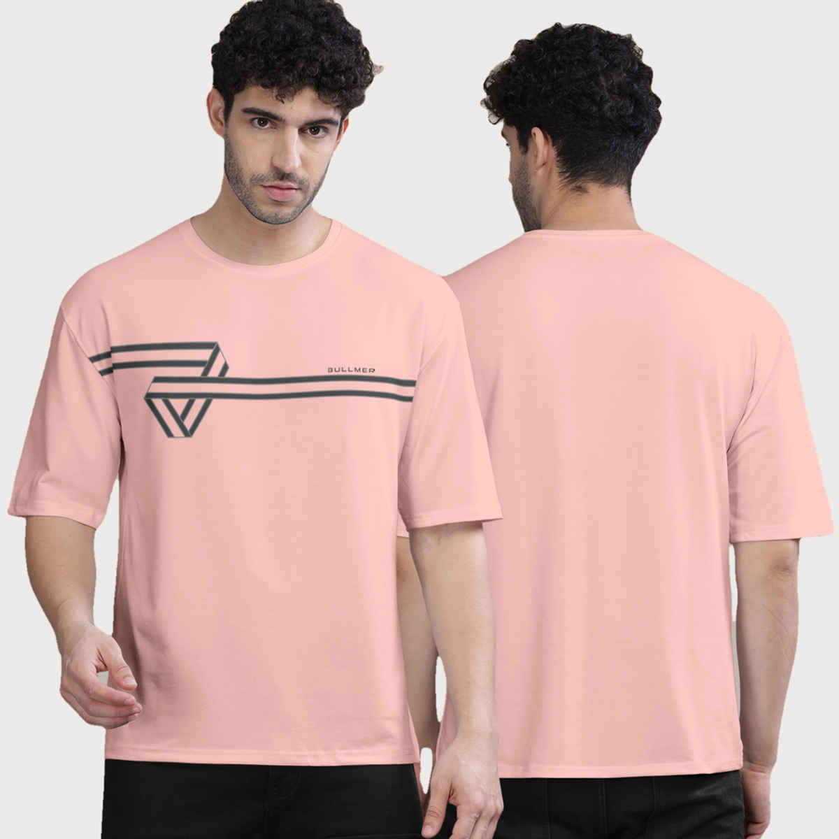 Bullmer Men's Oversized T-shirt Front Printed | Peach | M