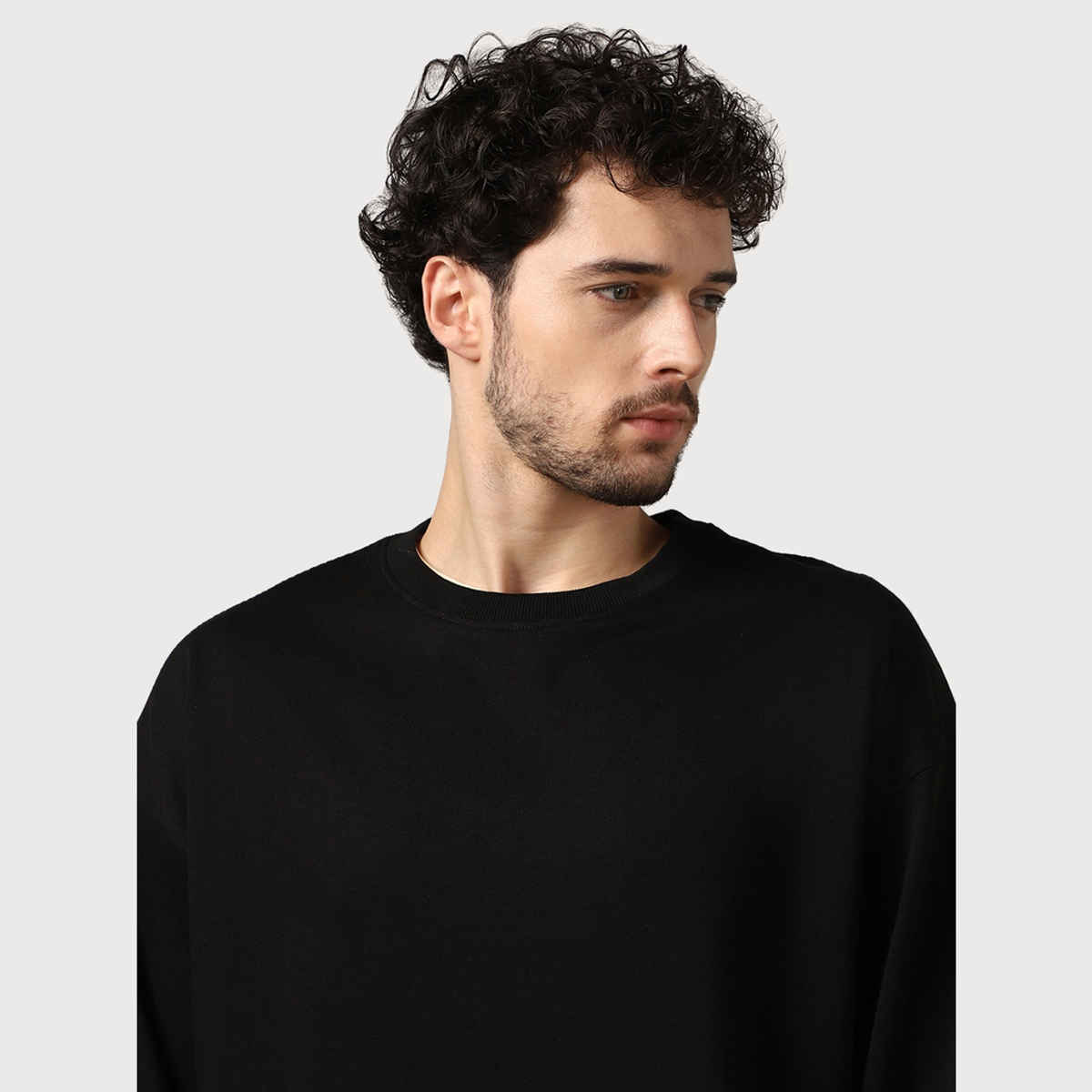Nobero Men's Oversized Solid Sweatshirt | Black - L