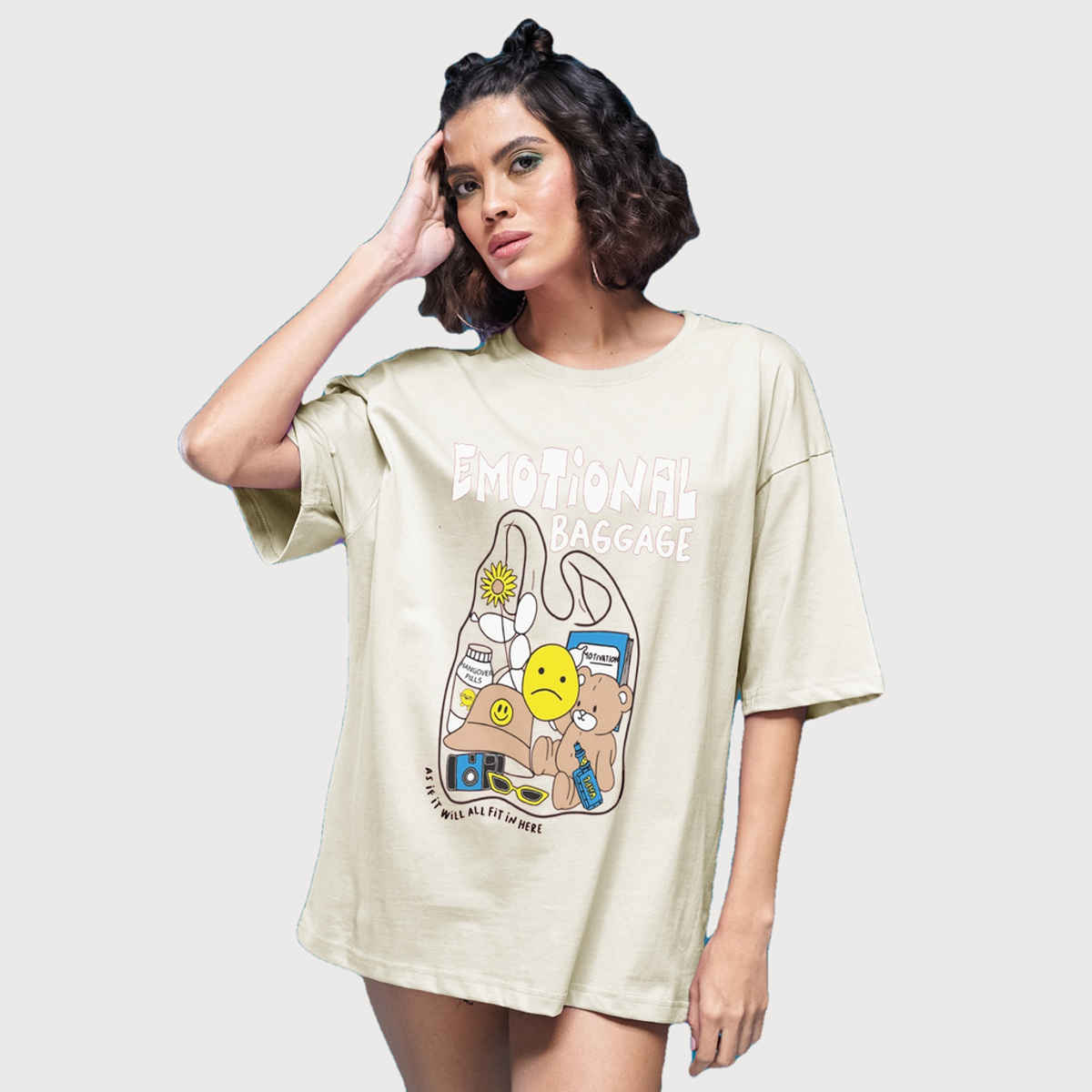 Smartees Womens Oversize Printed T-shirt | WW - 2056 | Skin - L