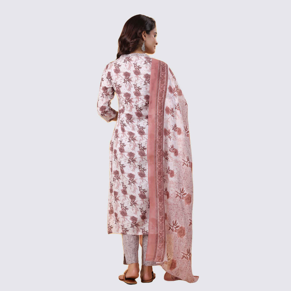 Janasya Women's Cotton Blend Floral Printed Straight Kurta Set | White - XS