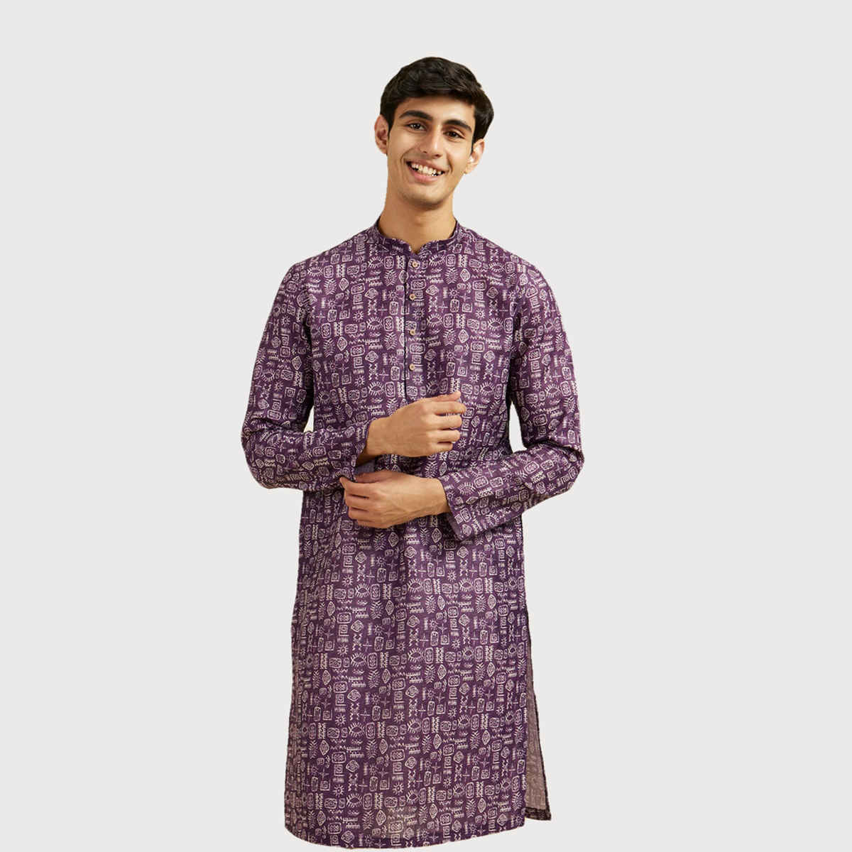 Diwas By Manyavar Purple Blended Cotton Abstract Printed Kurta Set | S