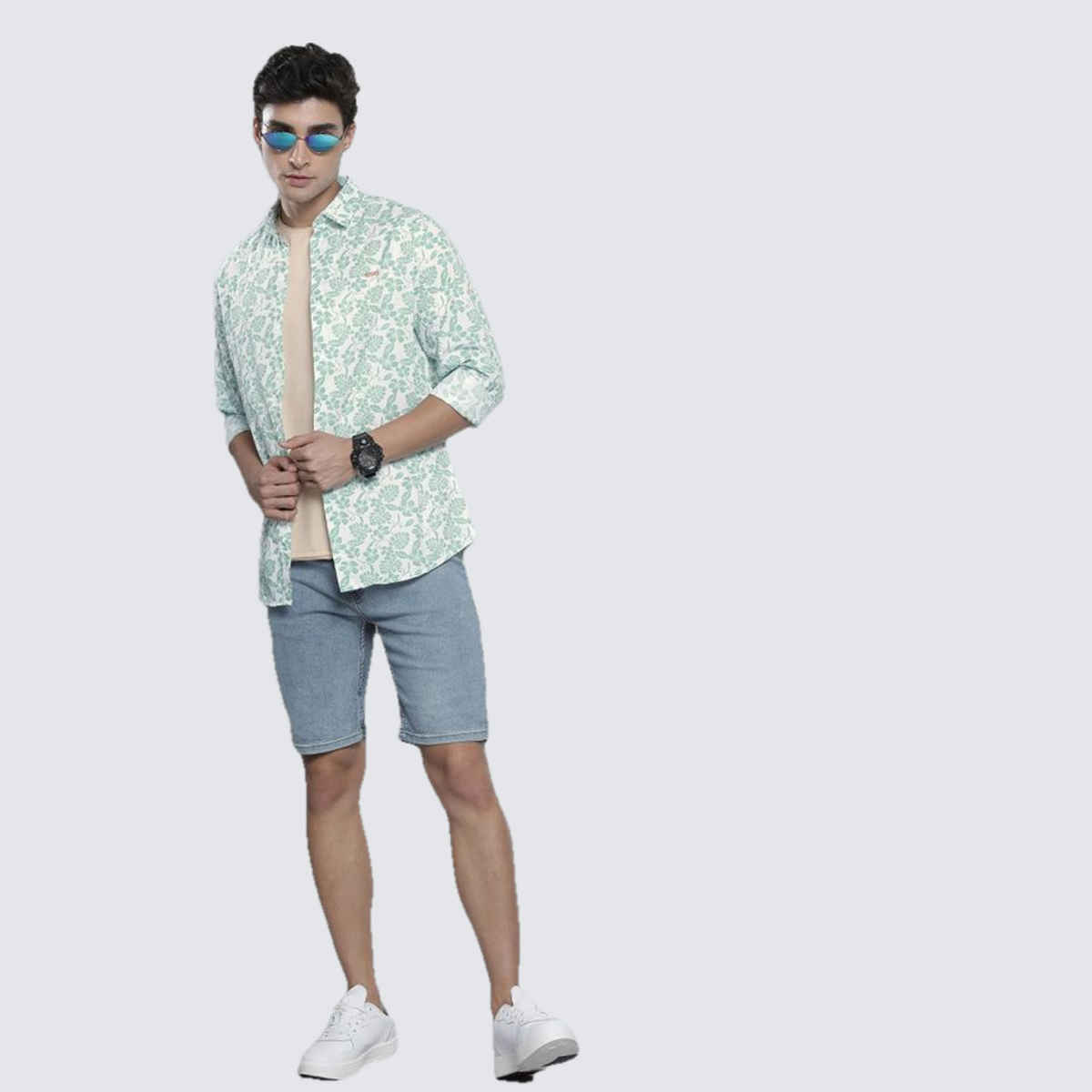 The Indian Garage Co Men's Slim Fit Graphic Printed Casual | White | M