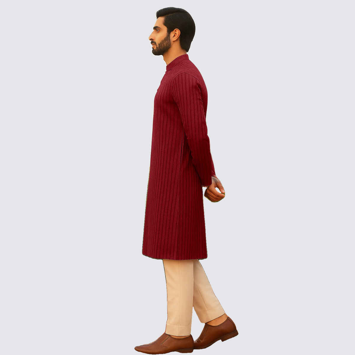 Ftx Men's Solid Structured Fabric Regular Fit Full Sleeve Polyester Kurta | Q110 1 | Maroon - L