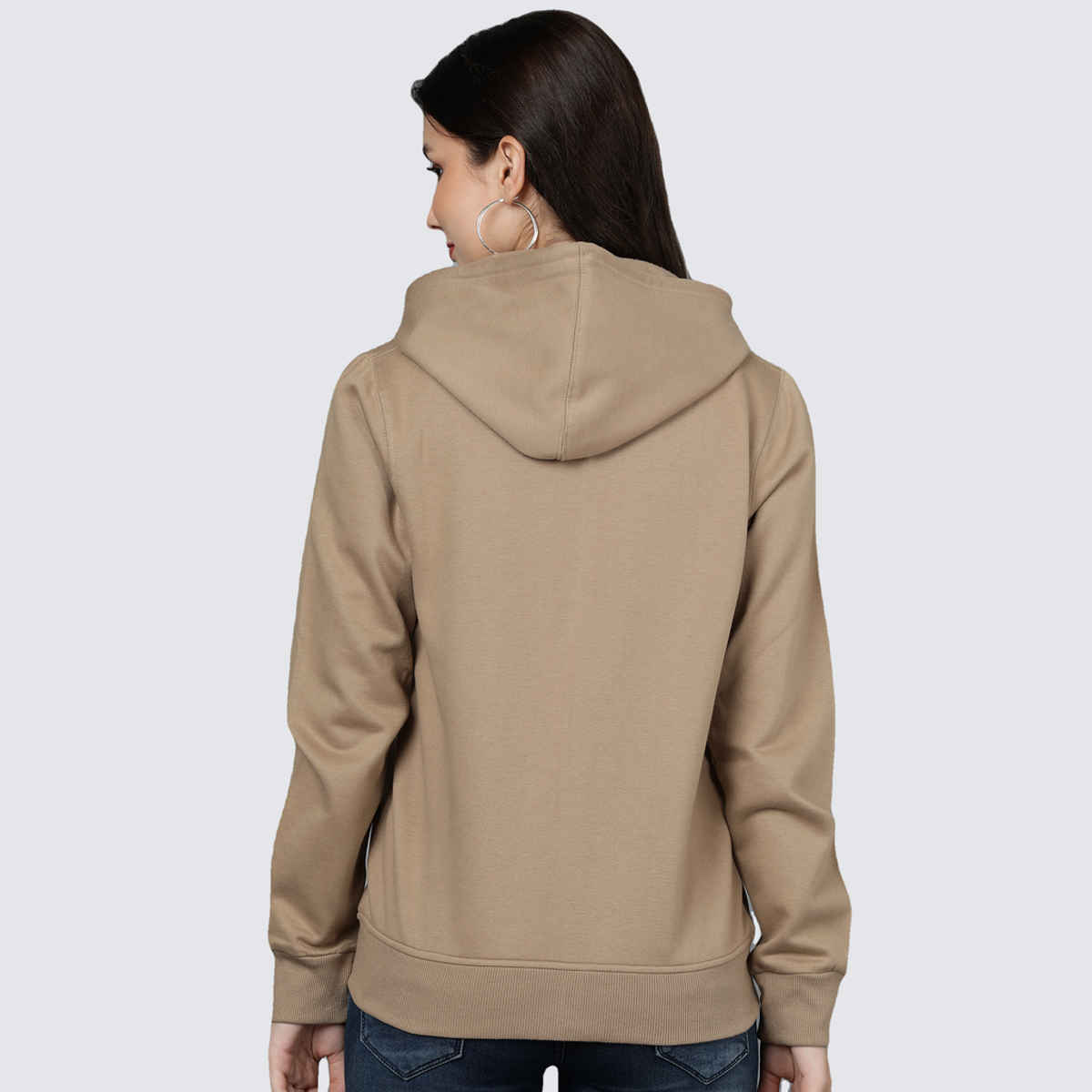 Alan Jones Clothing Women's Solid Zipper Hooded Sweatshirt | Tan - S