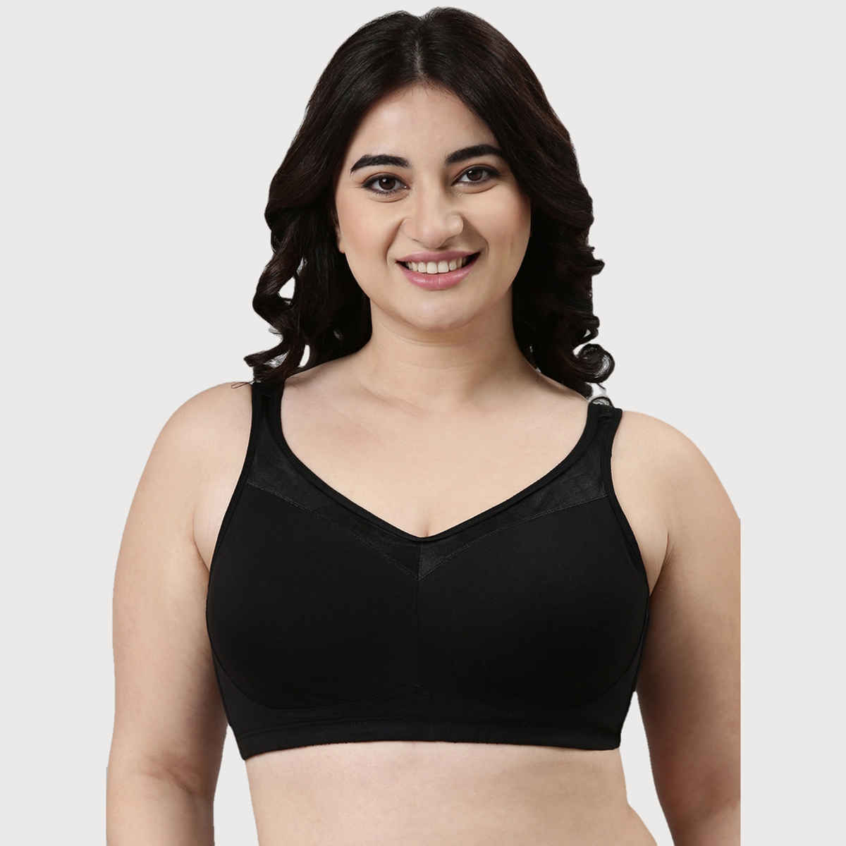 Enamor Women's A112 Super Lift Classic Full Support Cotton Bra | Non Padded | Wirefree | Black - 36DD