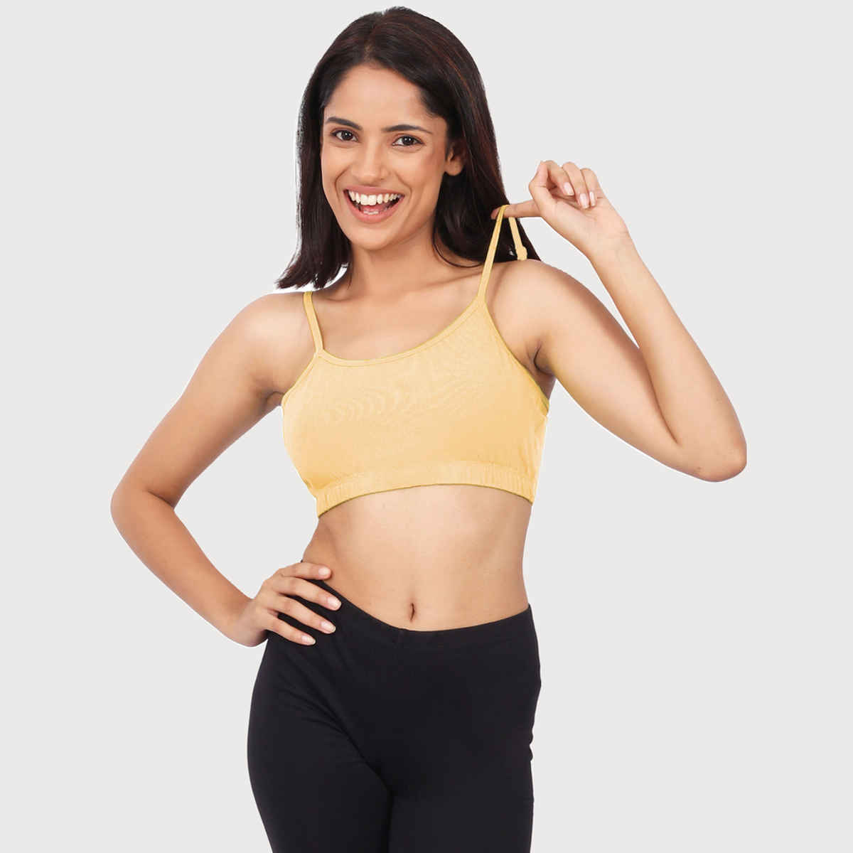 D'Chica Thin Strap Sports Bra For Women | Double Layered Full Coverage Bra | Skin | S