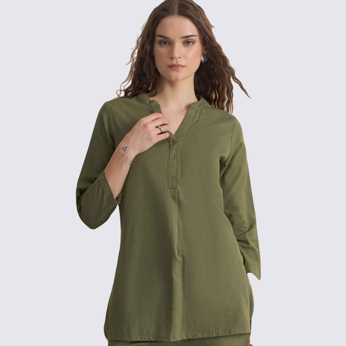 Sanskrutihomes Women's Pure Cotton Co-Ords | SE-NSP-727 | Olive - XL