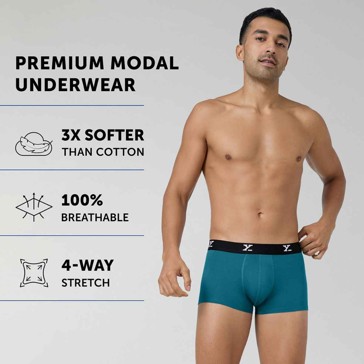 XYXX Men's Ace Modal Solid Trunks Pack of 2, Blue & Grey| XL