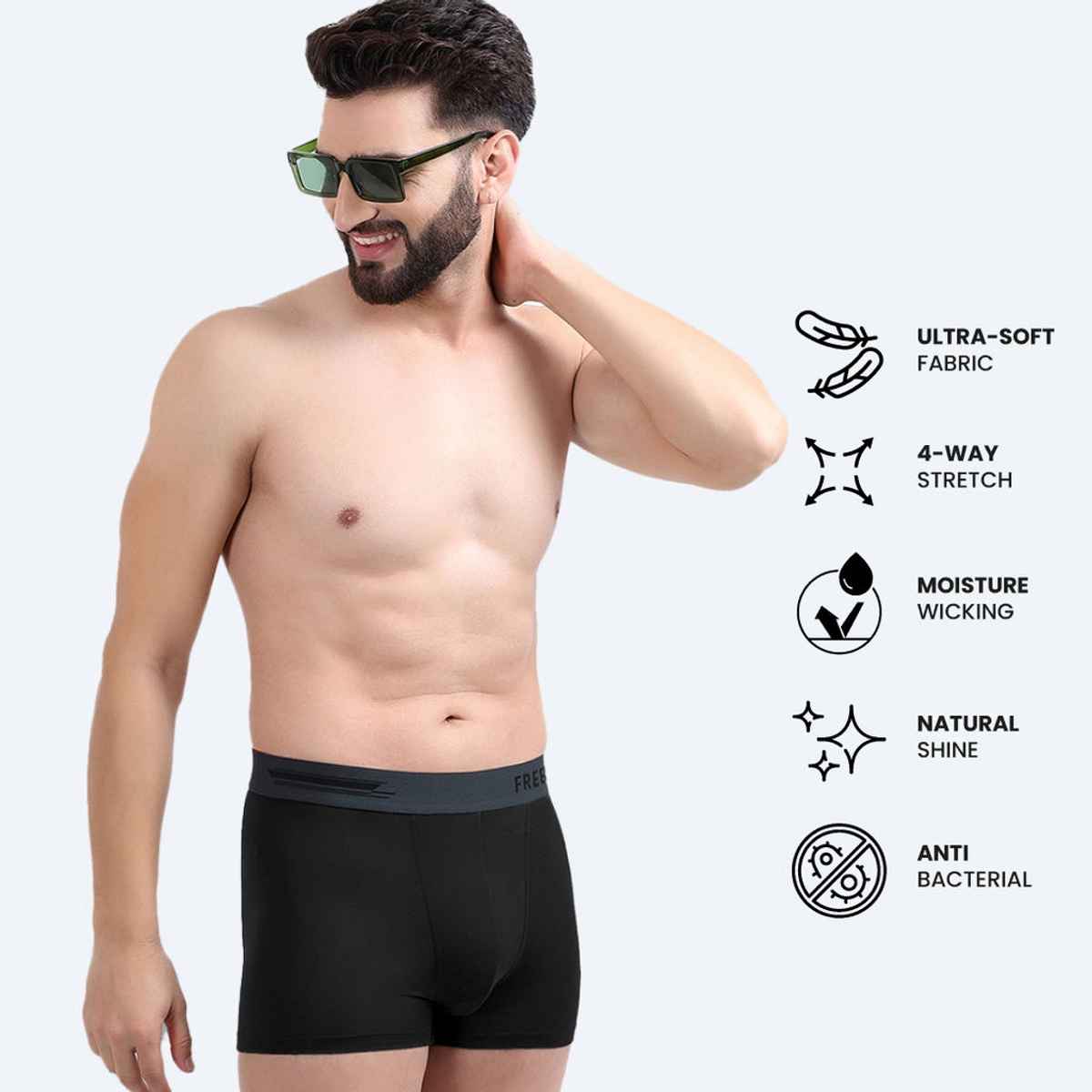 Freecultr Men's Underwear Micromodal Airsoft Trunk - Pack of 1 Pot Black - XL