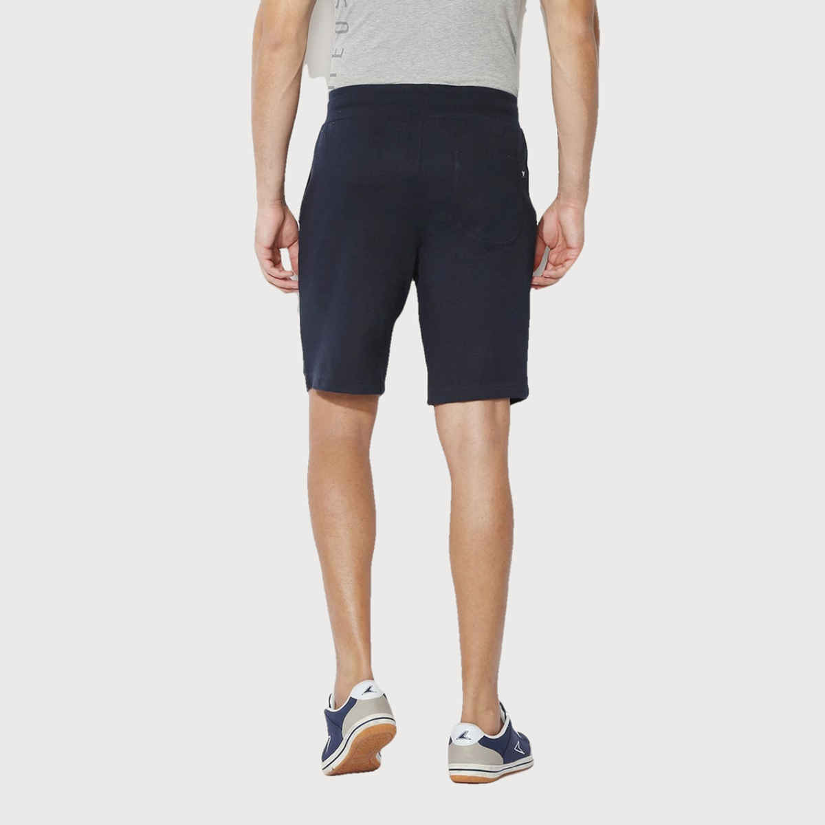 Van Heusen Athleisure Men Cotton Navy Solid Smart Tech Easy Stain Release Knit Shorts |M