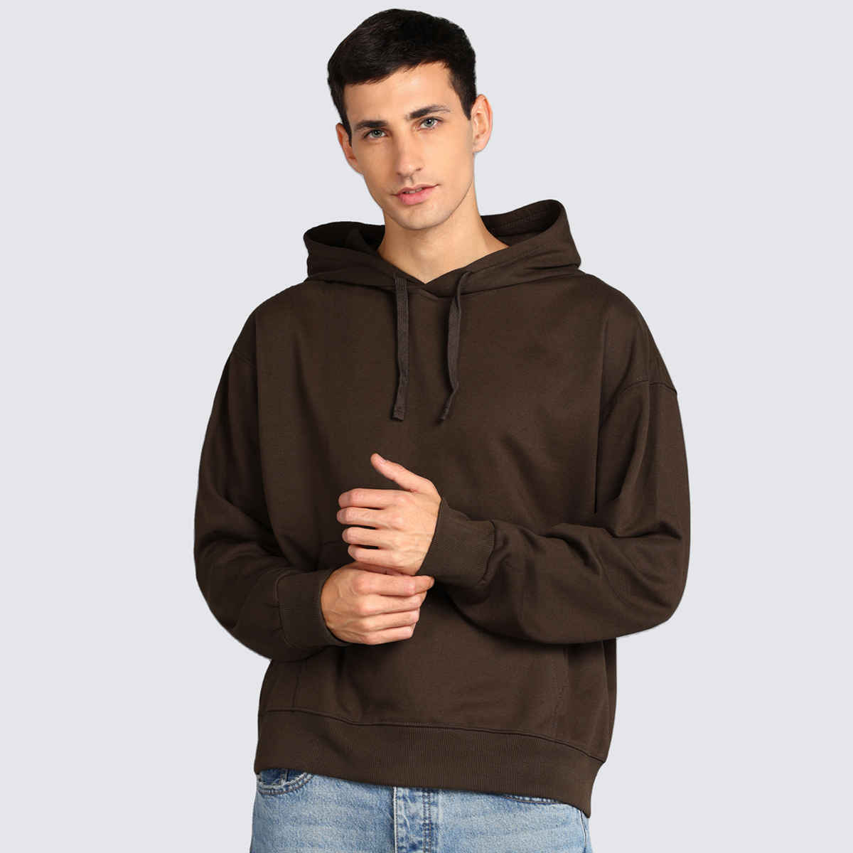 Alan Jones Clothing Men's Cotton Blend Hooded Neck Loose Oversized Hoodie | Coffee - L