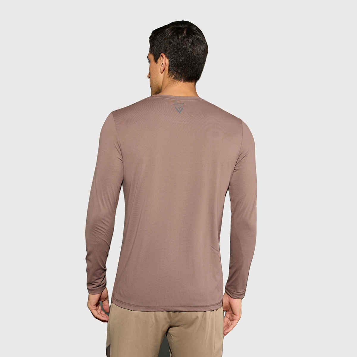 Technosport Men's Poly Solid Slim Fit Round Neck Full Sleeve Sports T-shirt | Deep Taupe - L