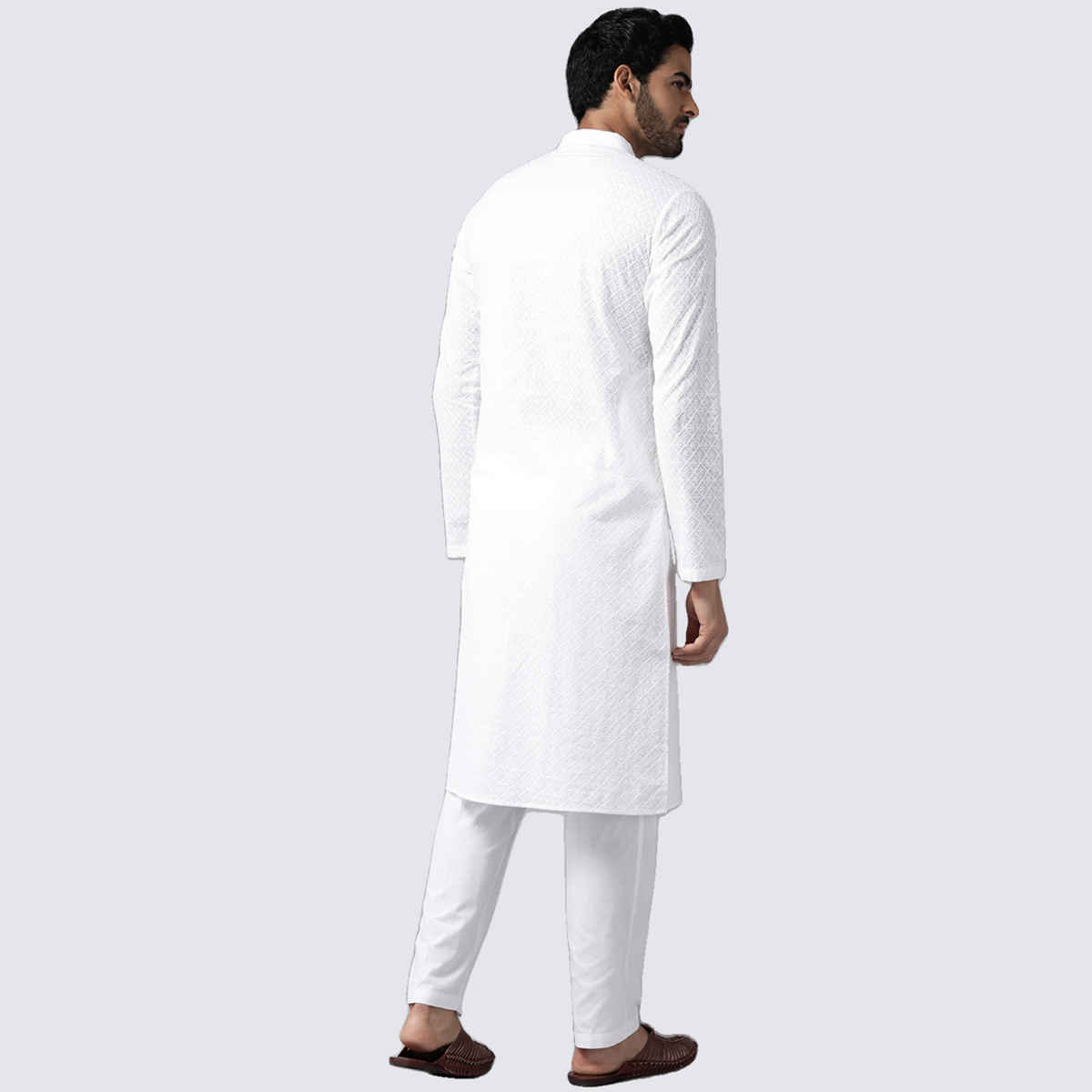 See Designs Men's Chikankari Embroidered Straight Kurta | White - M