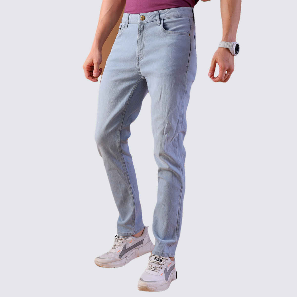 The Indian Garage Co Men's Slim Fit Solid Casual Jeans | Blue - 32