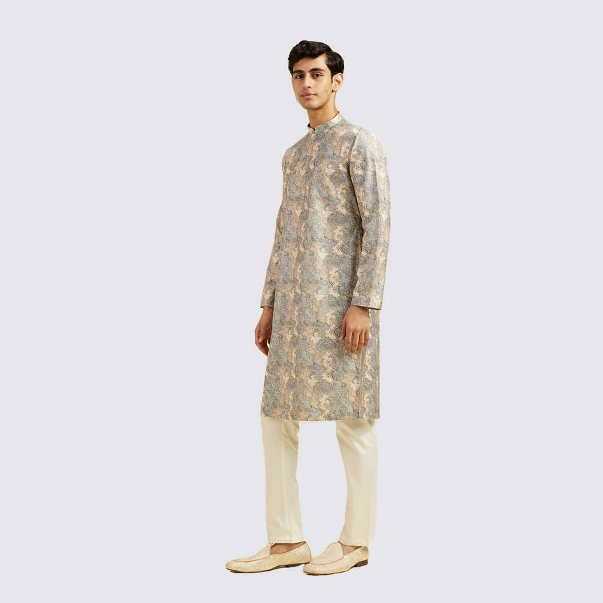 Diwas By Mayavar Men's Paisley Printed Kurta | Smoke Grey - L