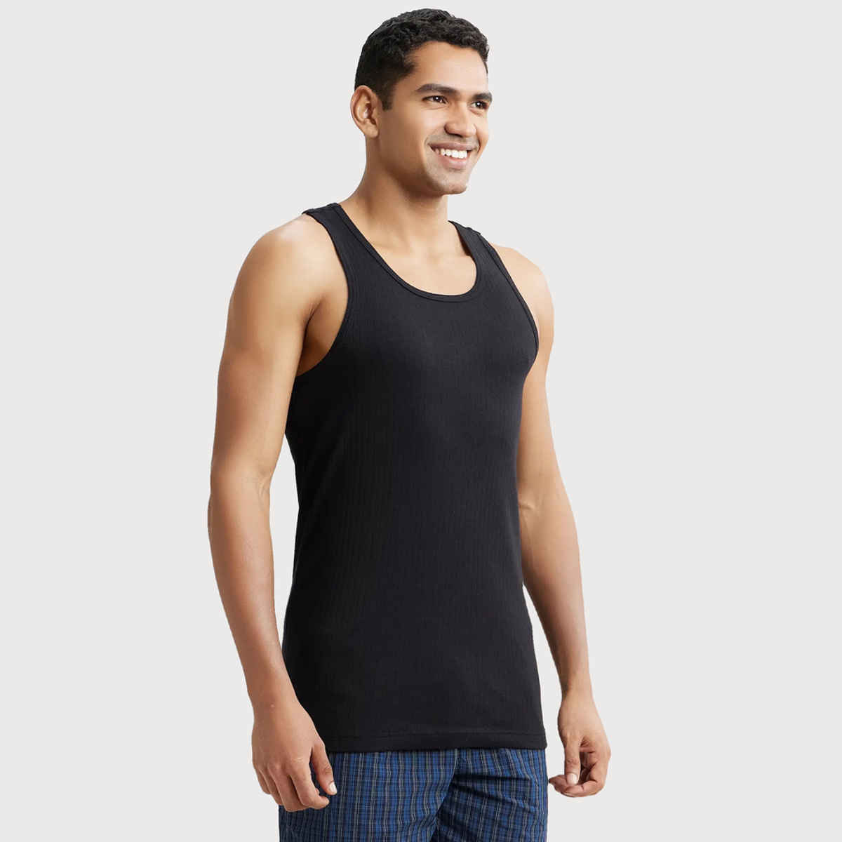 Jockey 9922 Men's Super Combed Cotton Rib Round Neck Gym Vest|Racerback | Black-XL