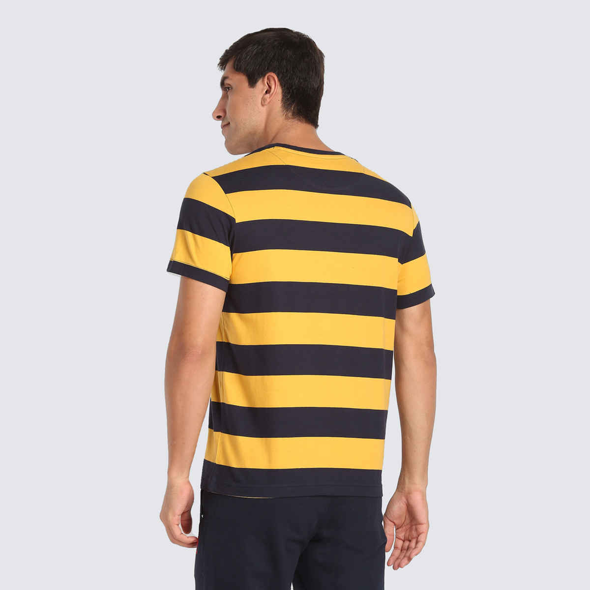 U.S. Polo Assn. Men's Crew Neck Striped Lounge T-Shirt | Yellow and Navy - XL