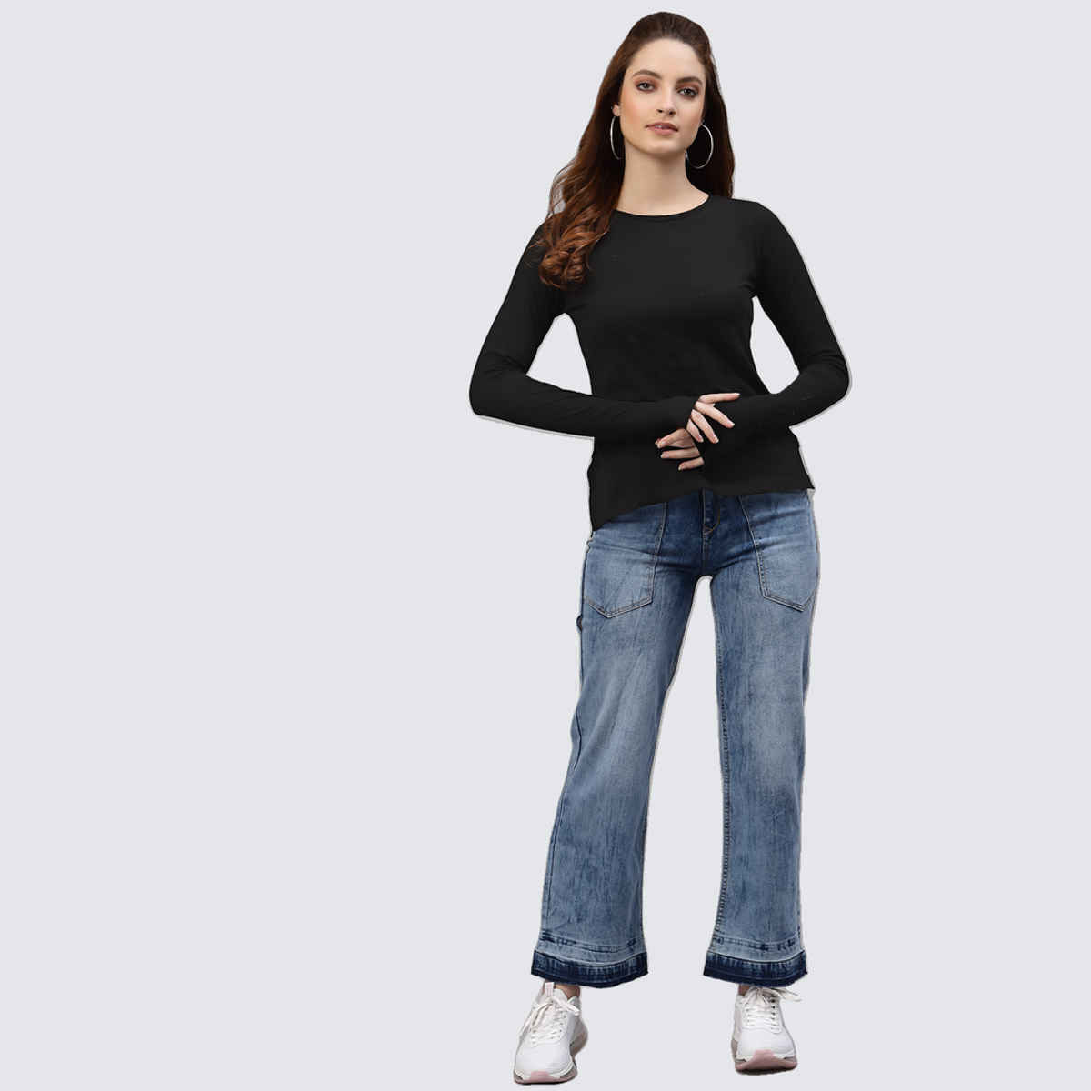 Rigo Women Full Sleeves Thumhole Top for Women | Black - L