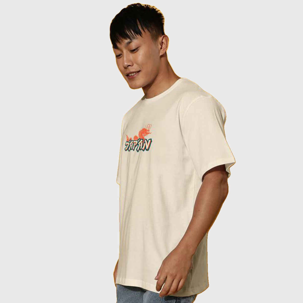 VEIRDO Men's Printed Oversized T-shirt | OS 100 JAPNOSAKA SW | Swan White - S