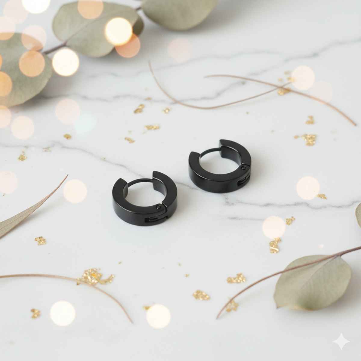 The Opal Factory All Seasons Men's Earrings | Press on Bali | Earrings-037 | Black