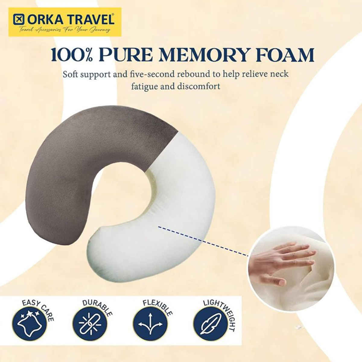 ORKA Unisex Solid Embroidery Supersoft Neck Pillow | Grey - M