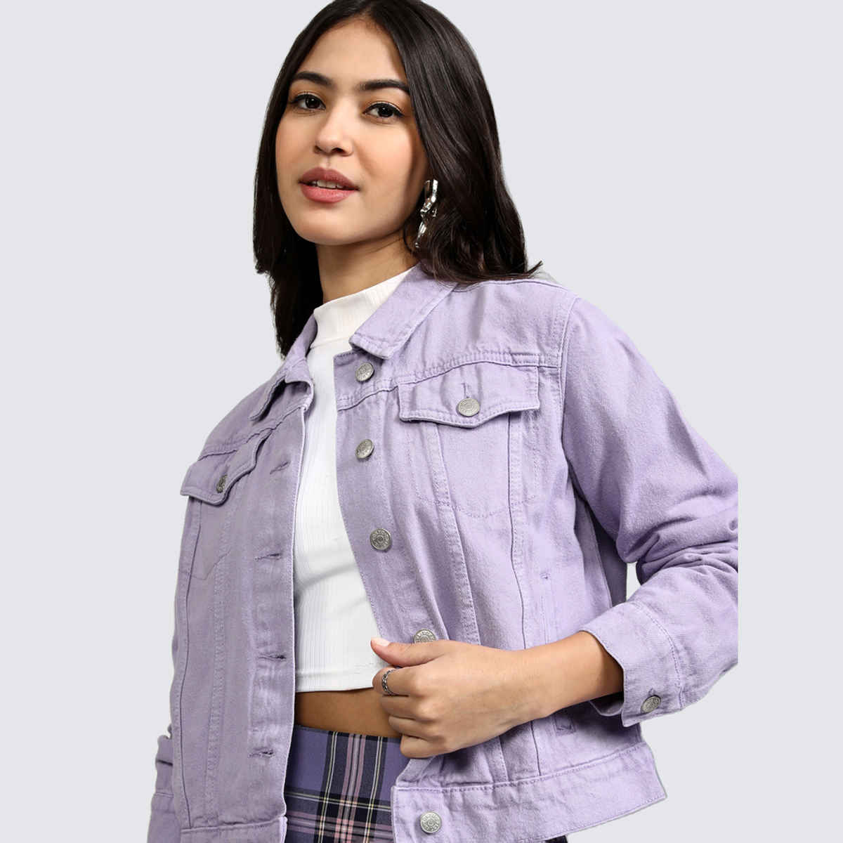 Tokyo Talkies Women's Solid Denim Jacket | Violet - S