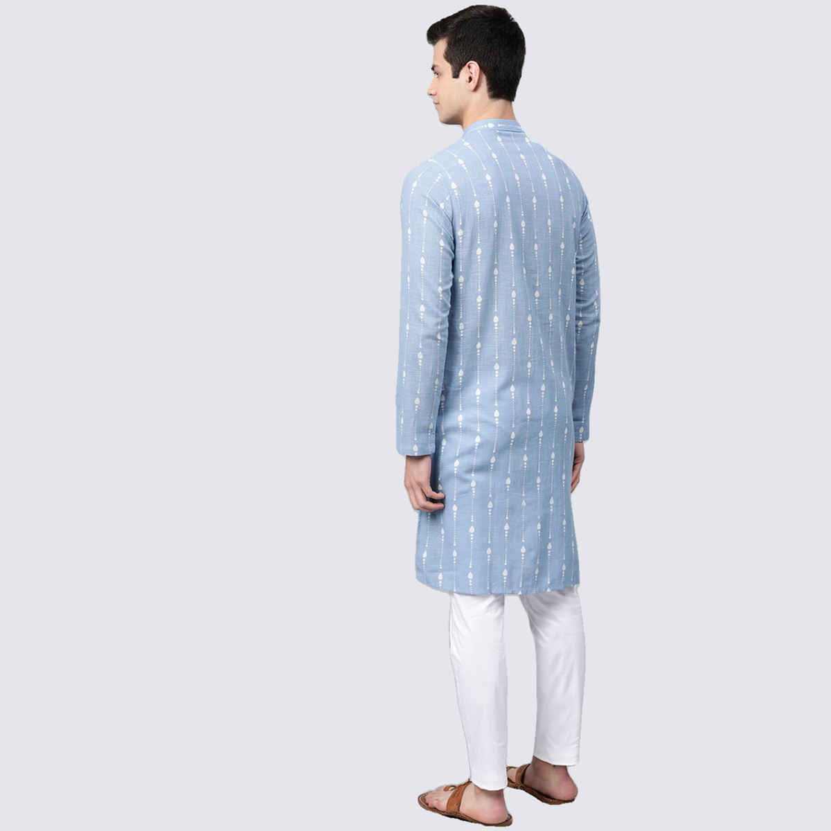 See Designs Men's Printed Straight Kurta | Blue - S