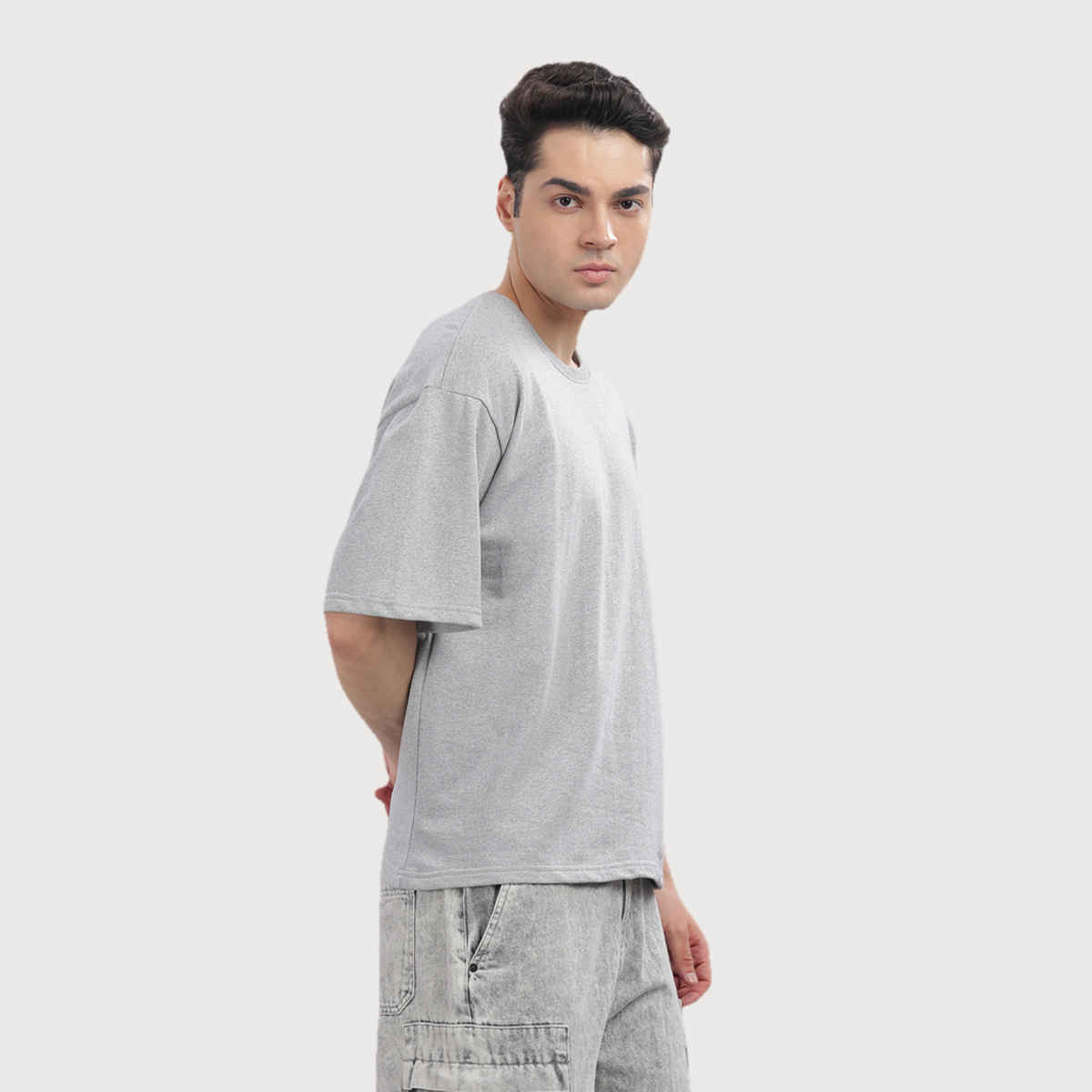 Springman Men Cotton French Terry Oversized T-shirt | Grey - XXL